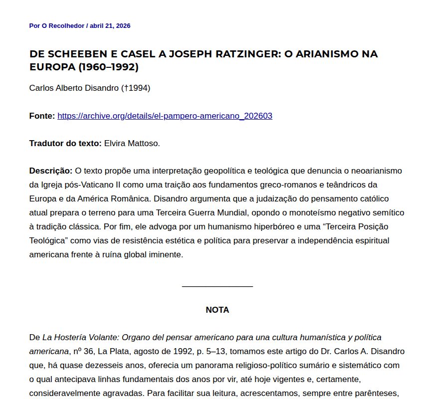 De Scheeben e Casel a Joseph Ratzinger: o arianismo na Europa (1960–1992) - O Recolhedor - 保存されたスクリーンショット